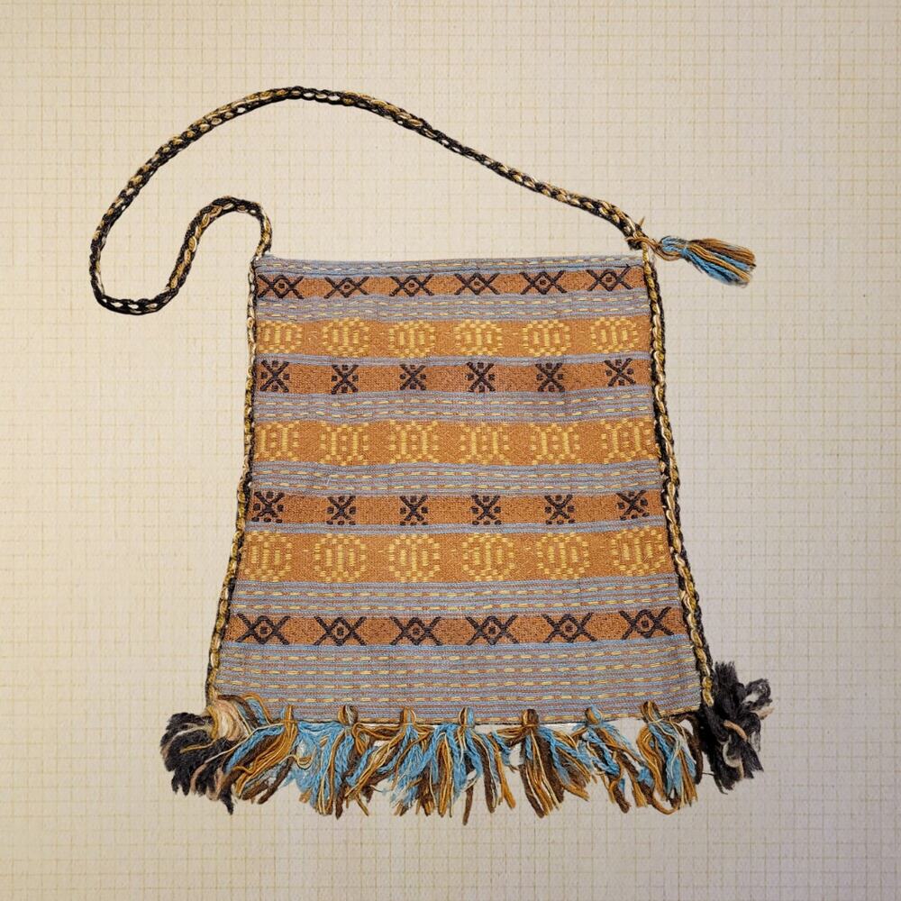 Handmade Boho Tribal Wool Cotton Blend Shoulder Bag with Fringe Patterned Stripe